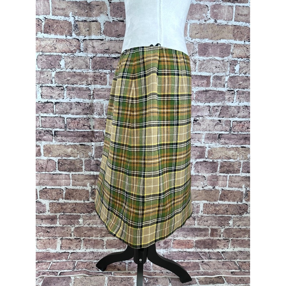 Vintage Pendleton Green Plaid Wool Skirt High Waisted A-Line Size 18 Flawed Prep - Picture 4 of 12